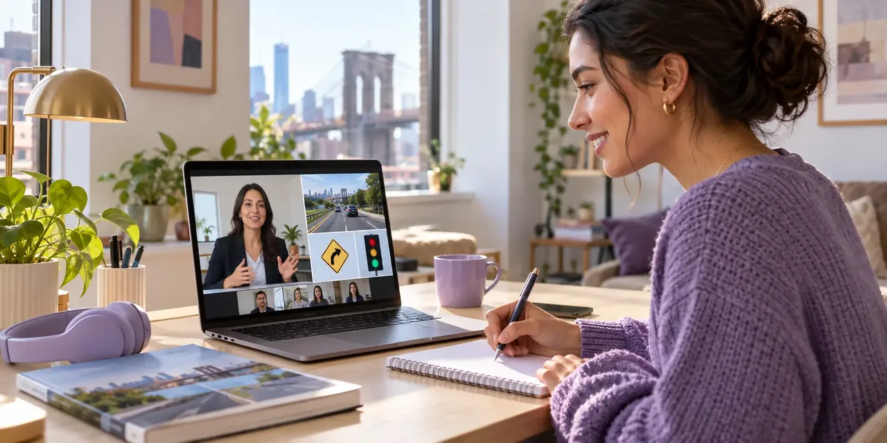 Illustration of a student attending a live online class